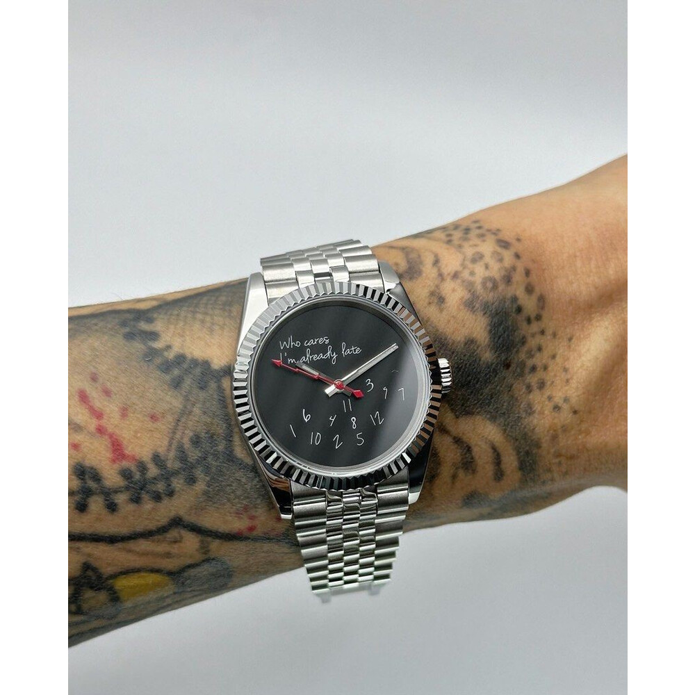 Custom Seiko Mod • Premium Black “Who Cares” No-Date • 36mm